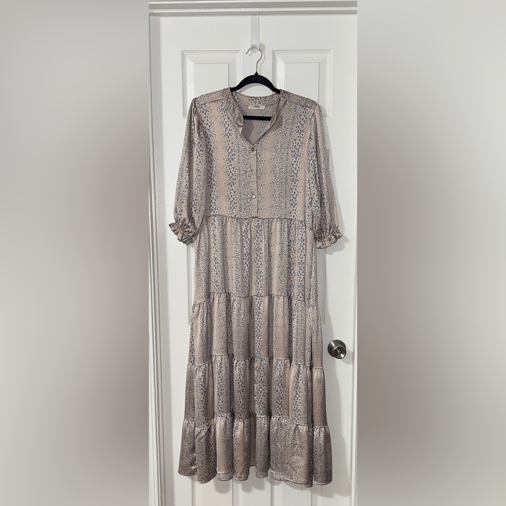 Karlie Beige and Blue Maxi Dress